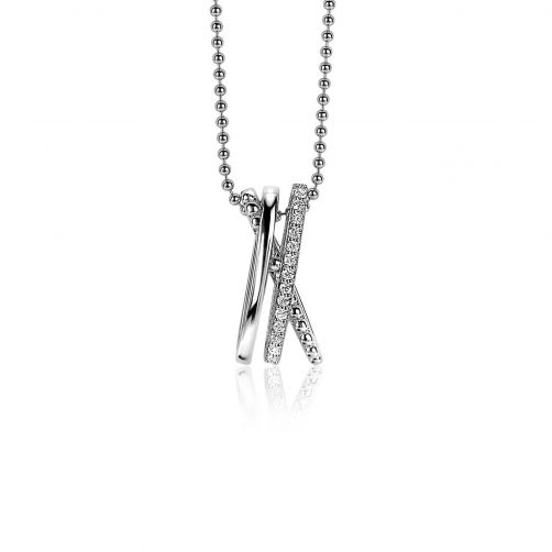 ZINZI Sterling Silver Luxury Cross-over Pendant 18mm Beads