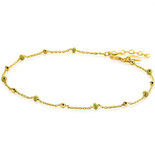 ZINZI Gold Plated Sterling Silver Fantasy Anklet with 7 Yellow Green Donuts and Shiny Beads 23+4cm ZIE2508