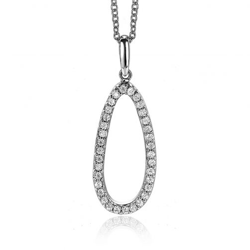 ZINZI zilveren hanger 33mm ovale vorm met witte zirconia's ZIH2038 (zonder collier)