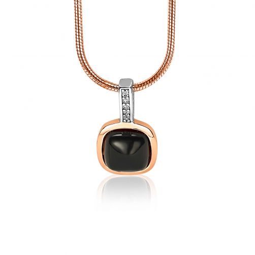 ZINZI Rose Gold Plated Sterling Silver Pendant Square Black White ZIH1716