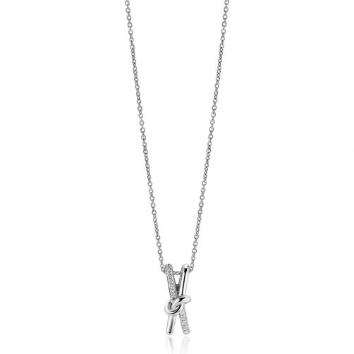 ZINZI Sterling Silver Necklace with Crossover Pendant and White Zirconias (19mm) 45cm ZIC2505