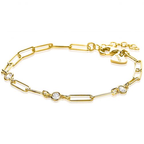 ZINZI Sterling Silver Bracelet 14K Yellow Gold Plated Paperclip Chain Zirconia