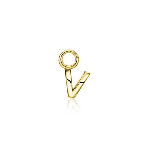 ZINZI Sterling Silver 14K Yellow Gold Plated Letter Ear Pendant V (per piece)