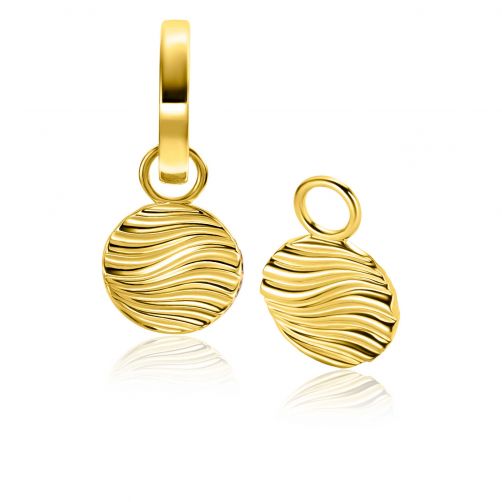 12mm ZINZI Gold Plated Sterling Silver Earrings Pendants Round with Graceful Wave Design ZICH2450 (excl. hoop earrings)