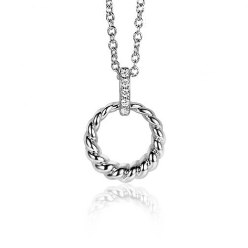 15mm ZINZI Sterling Silver Round Pendant Twist Design Bail Set with White Zirconias ZIH2403 (excl. necklace)