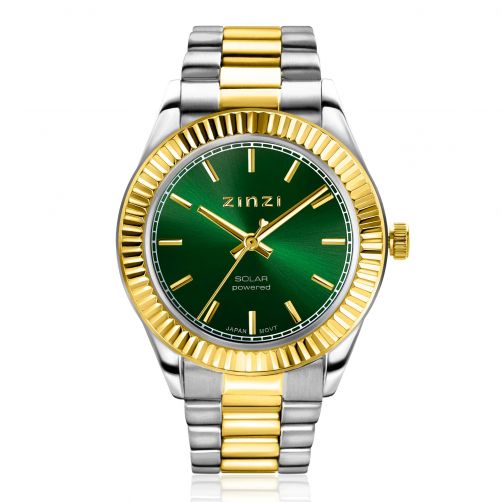 ZINZI Solaris Watch 35mm Green Dial Bicolor Case and Chain Strap (works on sun- and artificial light) ZIW2135