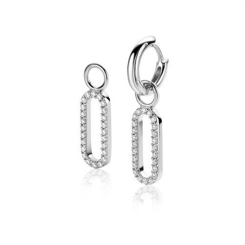 20mm ZINZI Sterling Silver Earrings Pendants Open Oval shape White Zirconias ZICH2506 (excl. hoop earrings)