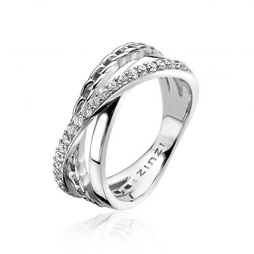 ZINZI Sterling Silver Crossover Ring Curb Chain White ZIR1360