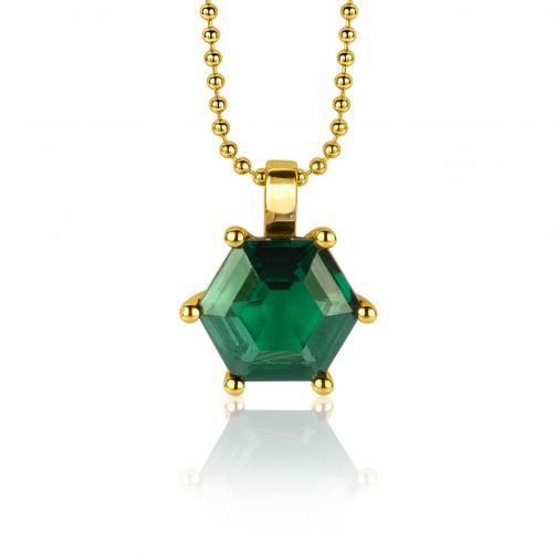 15mm ZINZI Gold Plated Sterling Silver Pendant Hexagon Green Color Stone ZIH2259G (excl. necklace)