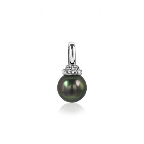 Zinzi zilveren hanger grijsgroene parel ZIH1019G 