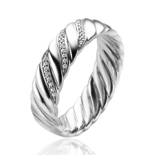 ZINZI Sterling Silver Ring with Twist and White Zirconias ZIR2244