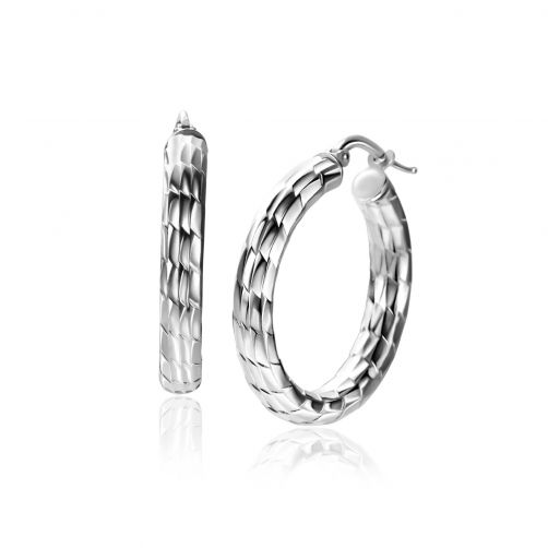 28mm ZINZI silver hoop earrings with beautifully crafted tube, 4.5mm wide, and convenient top closure ZIO2575

