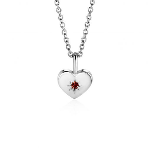 JANUARY Pendant 12mm Sterling Silver Heart Birthstone Red Garnet Zirconia (excl. necklace)