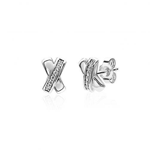 ZINZI Sterling Silver Stud Earrings Crossover White ZIO1816