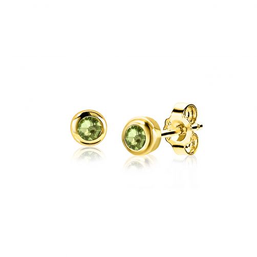 AUGUSTUS Stud Earrings 4mm Gold Plated with Birthstone Green Peridot Zirconia