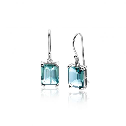 25mm ZINZI Sterling Silver Drop Earrings with Greenish Blue (Petrol) Color Stone in Prong Setting ZIO2487