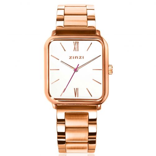 ZINZI Square Roman Watch 32mm White Dial Rose Gold Colored Square Case and Chain Strap ZIW808S