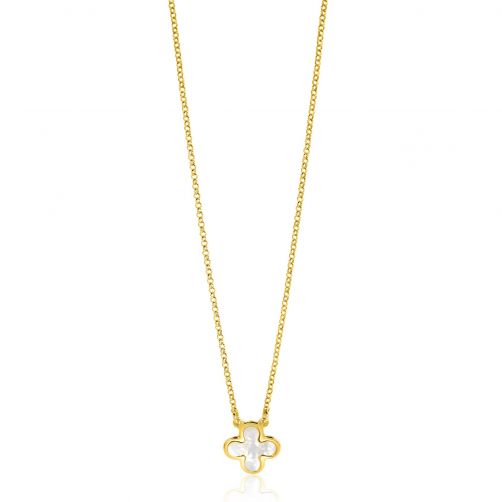 ZINZI Gold Plated Sterling Silver Necklace with a Clover Pendant Set with White Mother of Pearl 39-43cm ZIC-BF71