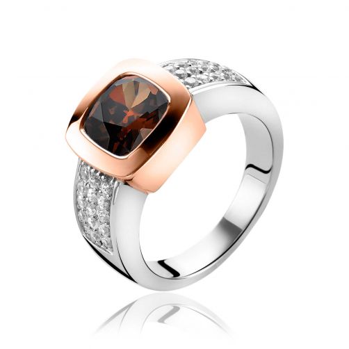 ZINZI zilveren ring rosé verguld bruin ZIR1156E
