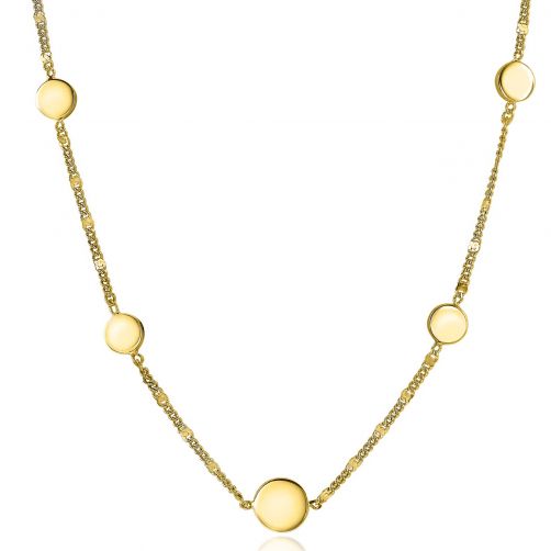 ZINZI Gold Plated Sterling Silver Curb Chain Necklace Round Coins 45cm ZIC2158G