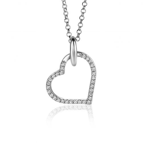 25mm ZINZI Sterling Silver Pendant Heart White Zirconias ZIH2447 (excl. necklace)