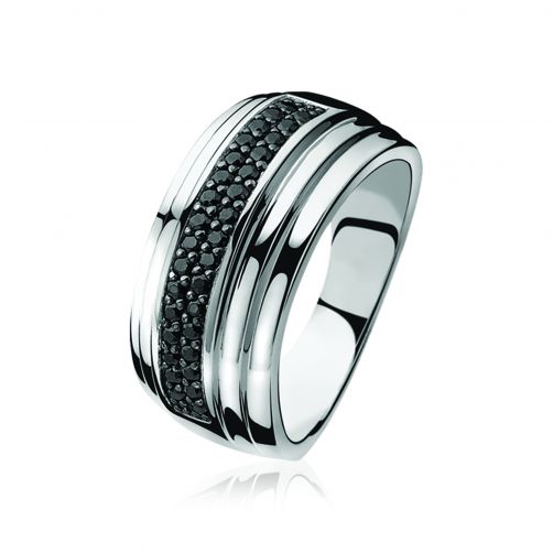 ZINZI zilveren ring zwart ZIR709