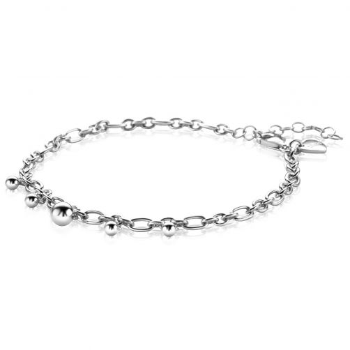 ZINZI Sterling Silver Chain Bracelet Round and Oval Chains with 5 Bead Charms 17-20cm ZIA-BF87