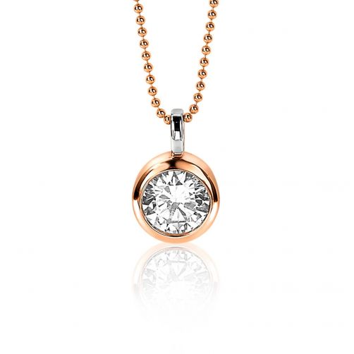 ZINZI Rose Gold Plated Sterling Silver Pendant Round White Zirconia ZIH3