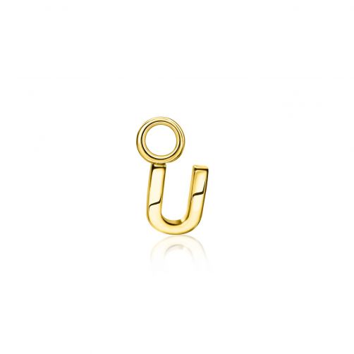 ZINZI Sterling Silver 14K Yellow Gold Plated Letter Ear Pendant U (per piece)