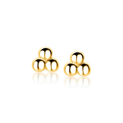 5,5mm ZINZI Gold Plated Sterling Silver Stud Earrings 3x Beads ZIO1588G