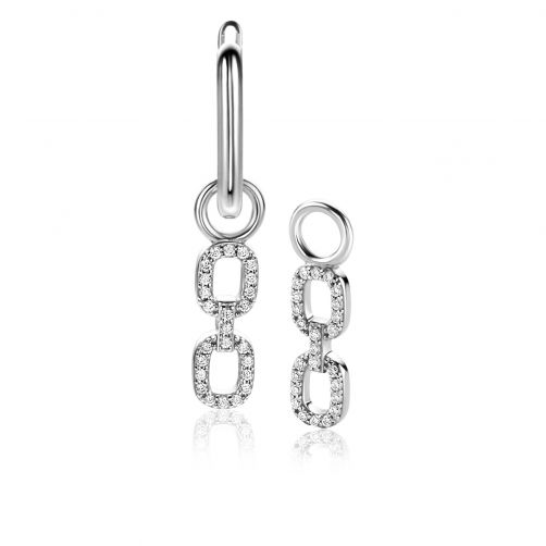 19mm ZINZI Sterling Silver Earrings Pendants with Trendy Oval Chains Set with White Zirconias ZICH2552 (excl. hoop earrings)