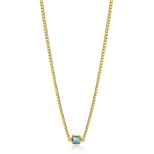 ZINZI Gold Plated Sterling Silver Curb Chain Necklace with Square Setting with Indigo Blue Color Stone 40-45cm ZIC2417G