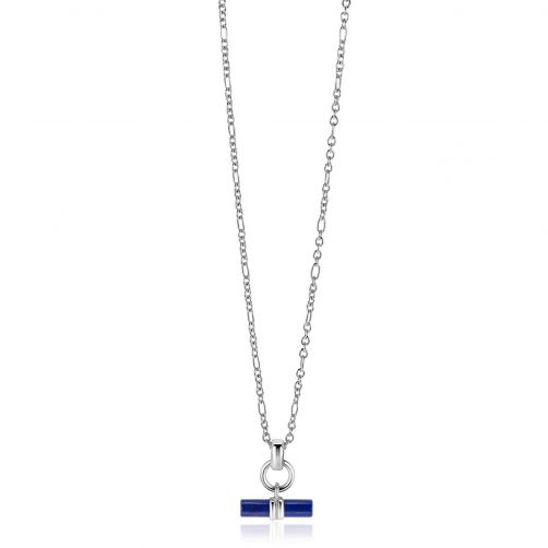 ZINZI zilveren ketting 43-45cm met trendy kapittelstokje (T-bar) bezet met lapis lazuli als hanger ZIC2478