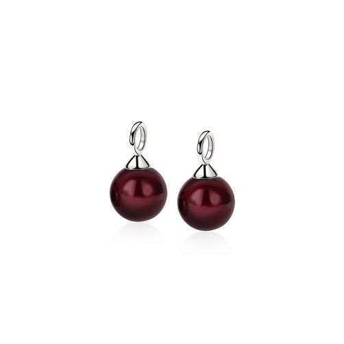 10mm ZINZI Sterling Silver Earrings Pendants Pearl Dark Red ZICH266DR (excl. hoop earrings)