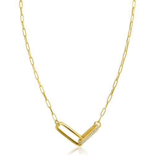 ZINZI Gold Plated Sterling Silver Chain Necklace 45cm with 2 Large Oval Chains Set with White Zirconias ZIC2371Y