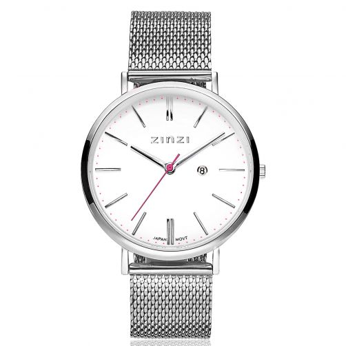 ZINZI Retro Watch White Dial Silver Colored Case and Stainless Steel Mesh Strap 38mm  ZIW406M