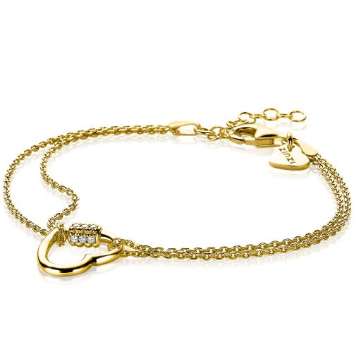 ZINZI Gold Plated Sterling Silver Chain Bracelets Connected by Luxurious Heart White Zirconias ZIA2031
