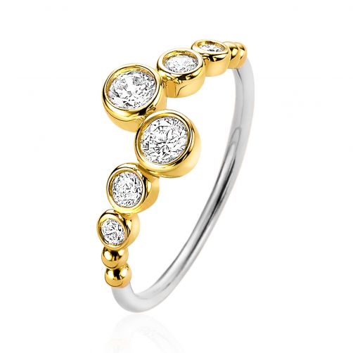 ZINZI Gold Plated Sterling Silver Ring Round White ZIR2054Y