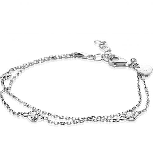 ZINZI Sterling Silver Bracelet Double Heart White ZIA1721