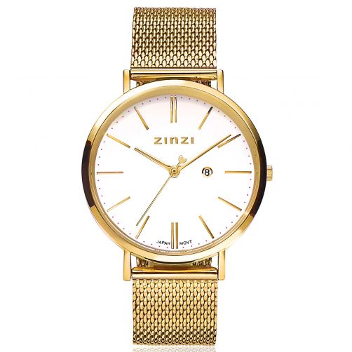 ZINZI Retro Watch White Dial Gold Colored Stainless Steel Case and Mesh Strap 38mm  ZIW407M