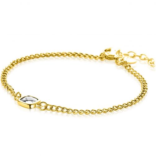ZINZI gold plated silver gourmet bracelet with square setting white zirconia 16-19cm ZIA2417Y
