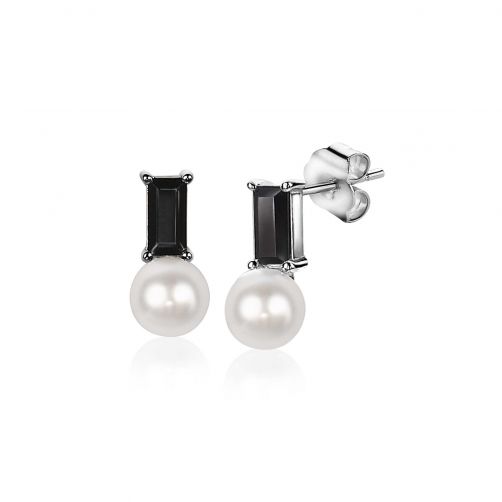 ZINZI Sterling Silver White Pearl Ear Studs Black
