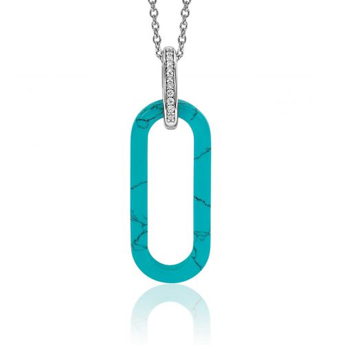 38mm ZINZI Oval Pendant Turquoise and Luxurious Sterling Silver Bail White Zirconias ZIH2456T (excl. necklace)