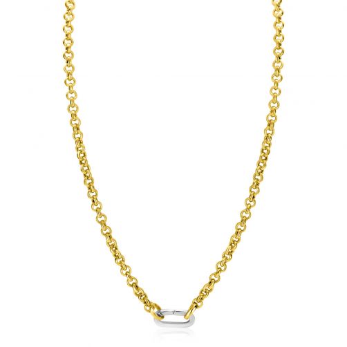 ZINZI Gold Plated Sterling Silver Rolo Chain Necklace 42cm with Silver Oval Clasp ZIC2377G