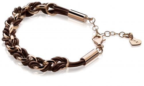 ZINZI zilveren jasseron armband rosé verguld bruin koord 18,5-21cm ZIA1035RB