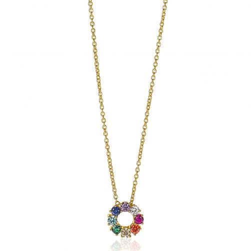 ZINZI Sterling Silver Necklace 14K Yellow Gold Plated 12mm Round Pendant regenboog ZIC2172