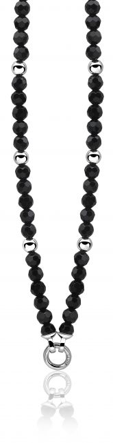 ZINZI collier zwarte beads + zlv.bol met slot