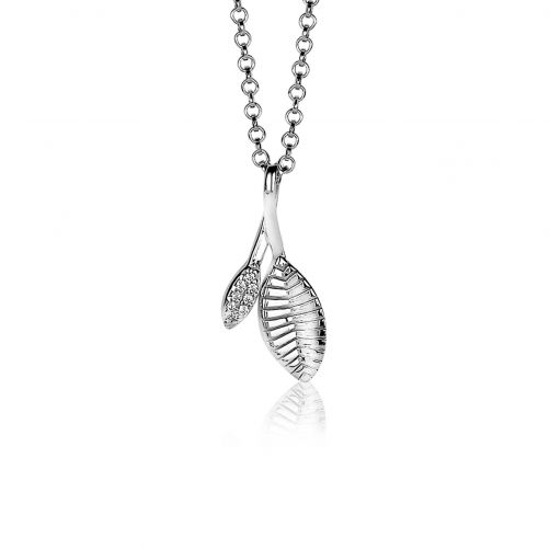 23mm ZINZI Sterling Silver Pendant Leaves White Zirconia ZIH2087