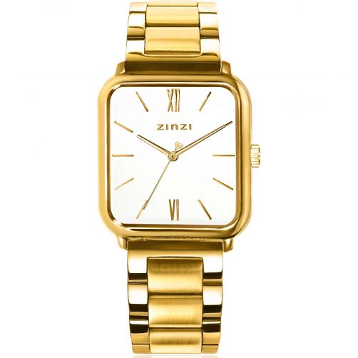 ZINZI Square Roman Watch 32mm White Dial Square Gold Colored Case and Chain Strap ZIW807S