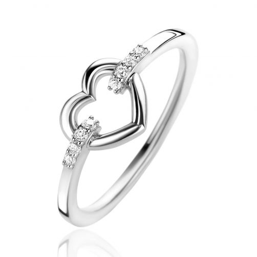 ZINZI Sterling Silver Ring Open Heart White Zirconias ZIR1755